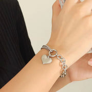 18K Gold Chunky Heart Curb Splicing Stainless Steel Smooth Double Layer Heart Chains Bracelet Women