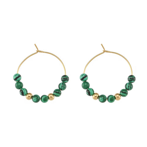 Vintage Natural Stone Earring Beaded Gold Plated Stainless Steel Hoop Earring Handmade Beaded Earrings