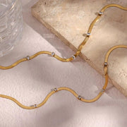 18K Gold Plated Stainless Steel Snake Chain Necklace Zircon Charm Choker Necklace