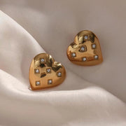 Zircon Heart Shaped Stud Earrings Stainless Steel Gold Plated Earrings Studs round Cubic Zirconia Bezel Setting