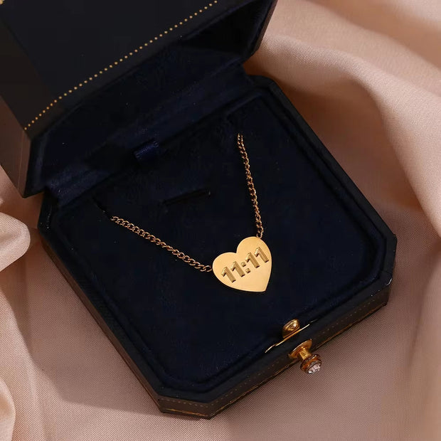 11:11 Heart Pendant Necklace Gold Plated Stainless Steel Jewelry Custom Collier En Acier Inoxydable