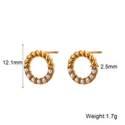 Vintage Twisted Zircon & Pearl Stud Earring 18K Gold Plated Stainless Steel Earring Women Jewelry