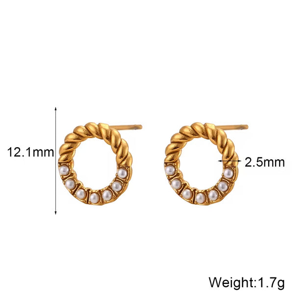 Vintage Twisted Zircon & Pearl Stud Earring 18K Gold Plated Stainless Steel Earring Women Jewelry