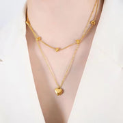 Wholesale Custom Fashion Jewelry 18K Gold Plated Stainless Steel Double Layer Dainty Heart Pendant Necklace for Women