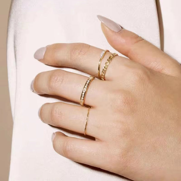 18K PVD Gold Plated Stainless Steel Ins Jewelry Waterproof Fashion Rope Cross Stripe Ring