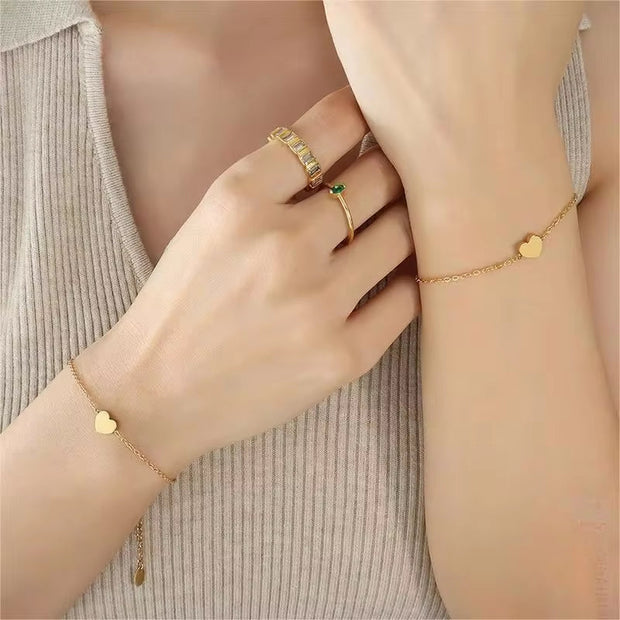 18K Plated Gold Non-Fading Stainless Steel Heart Bracelet Jewelry Ladies Armband
