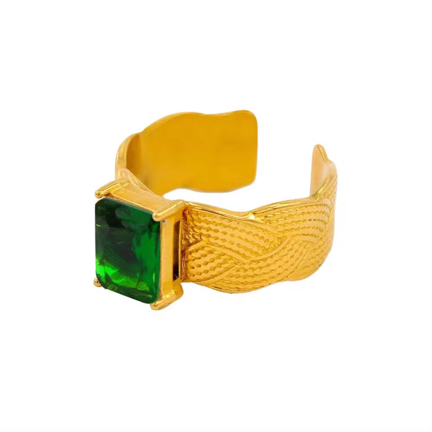 18K Gold Plated Stainless Steel Cubic Zirconia Rings Adjustable Open Shiny Cz Zircon Stone Wedding Band Ring