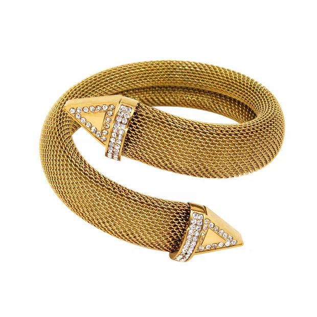 12Mm 16Mm Wide Thick Mesh Stainless Steel Cuff Bangle Elegant Women'S Charm Iced Out Arrows Design Gold Bracelet