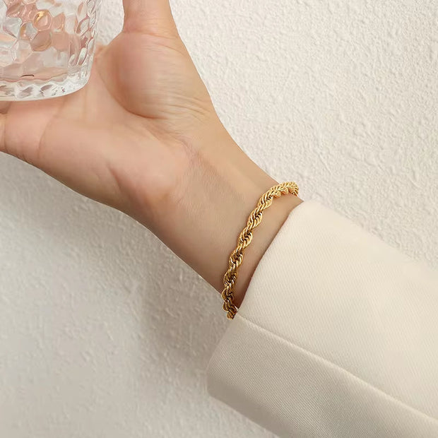 Twisted Rope Chain 18K Gold Stainless Steel Bracelet Femme Ladies