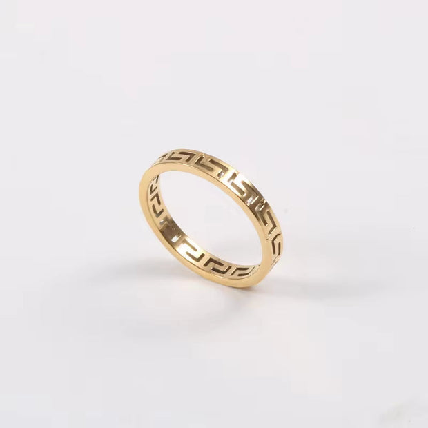 Trendy Stainless Steel Ring Jewelry Waterproof Silver Gold Number Hollow Thin Band Stacking 316L Ring for Women