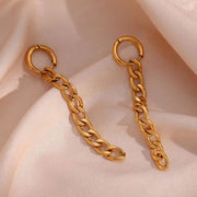 Vintage Dangle Gold Plated Figaro Chain Tassel Drop Earring Tarnish Free Stainless Steel Summer Jewelry