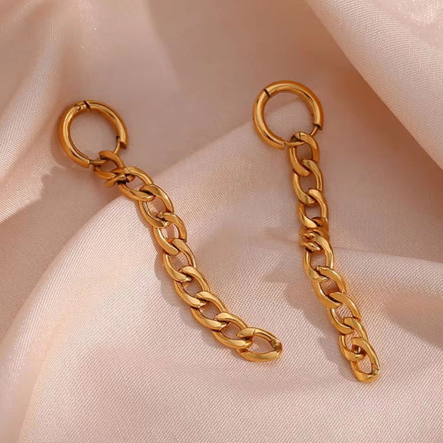 Vintage Dangle Gold Plated Figaro Chain Tassel Drop Earring Tarnish Free Stainless Steel Summer Jewelry