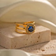 Three Layer Stainless Steel Jewelry Gift Charm 18K Gold Plated round Cubic Zirconia Line Opening Rings