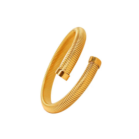 Trendy 304L Stainless Steel Cuff Bangle Unusual Men Women Textured 18K Gold Color Bracelet Daily Jewelry High Quality