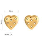 Zircon Heart Shaped Stud Earrings Stainless Steel Gold Plated Earrings Studs round Cubic Zirconia Bezel Setting