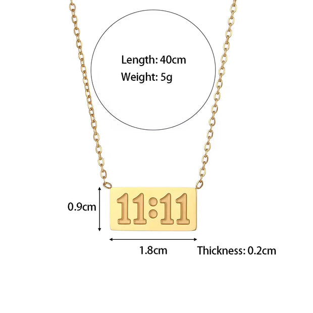 11:11 Number Bar Pendant Necklace Tarnish Free 18K Gold Plated Stainless Steel Necklace