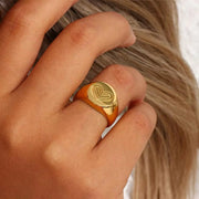 18K Gold Plated Engraved Heart Band Ring Tarnish Free Stainless Steel Signet Rings Jewelry Women