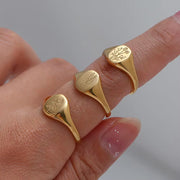 Tarnish Free Sunflower Signet Rings Set PVD 18K Gold Plated Stainless Steel Chunky Rings, Women Jewelry