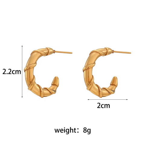Trendy 18K Gold Plated Bamboo Shape Gold Hoop Earrings Tarnish Free Stainless Steel Earrings Women
