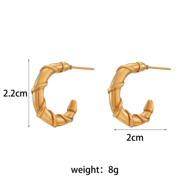 Trendy 18K Gold Plated Bamboo Shape Gold Hoop Earrings Tarnish Free Stainless Steel Earrings Women