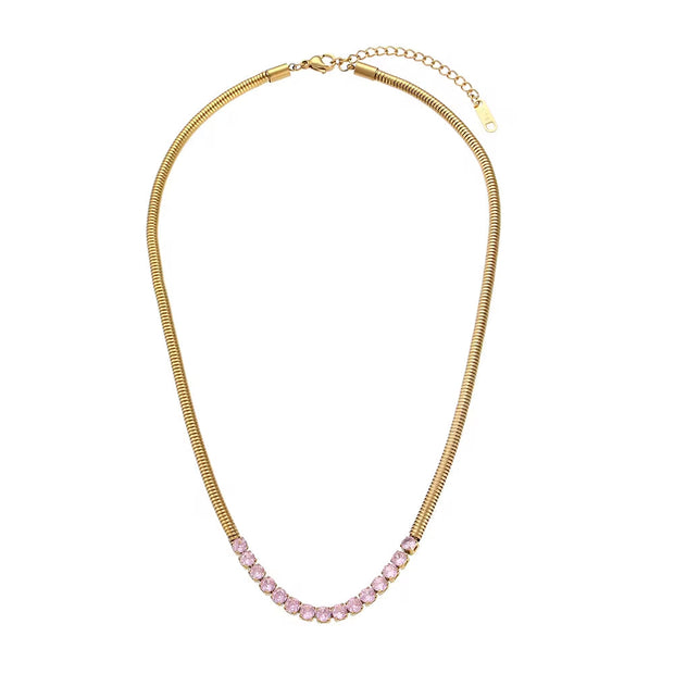 Zircon Beaded Necklace Gold Plated Choker Set Stainless Steel Necklaces Fashion Jewelry Necklaces