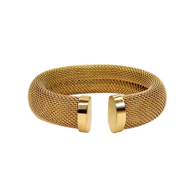 12Mm 16Mm Exquisite Thick Mesh Stainless Steel Jewelry Set Women'S Premium Pierced PVD 18K Plated Chunky Cuff Bracelet