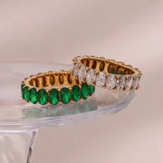 Vintage Baguette Oval Zircon Rings Jewelry Women 18K Gold Plated Stainless Steel Diamond Ring