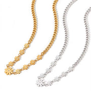 18K Gold Plated Stainless Steel Cuban Chain Jewelry Gift Daisy Flower Pendants Choker Necklace for Women