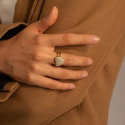 Wholesale No Tarnish 18K Gold Plated Heart Shaped Diamond Stainless Steel Double Layer Opening Rings