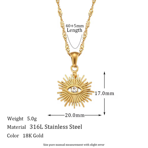 Water Proof Chic Evil Eye Necklace 18K Gold Plated Stainless Steel Zircon Pendant Necklace