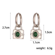 Vintage 18K Gold Plated Zircon Lock Shape Drop Earrings Stainless Steel Women Drop Earring