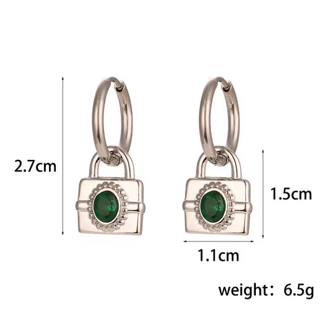 Vintage 18K Gold Plated Zircon Lock Shape Drop Earrings Stainless Steel Women Drop Earring