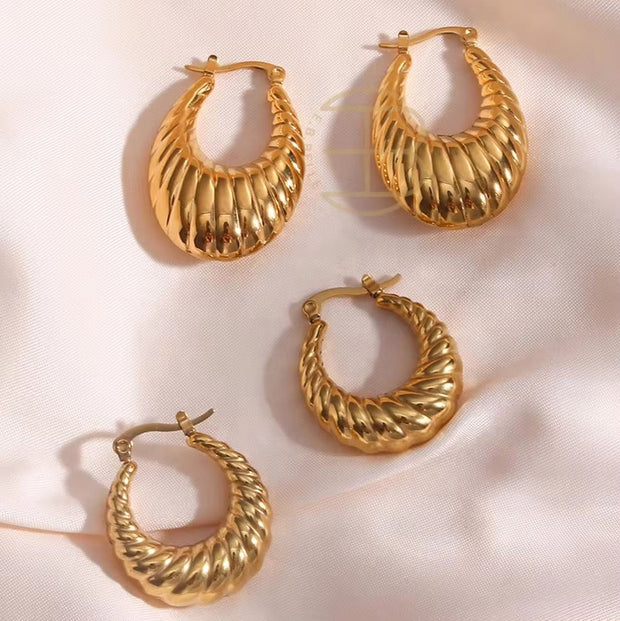 Wild Trendy Croissant Hoop Earrings Stainless Steel 18K Gold Statement Earrings