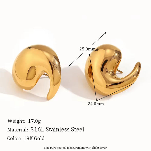Winding Water Wave Stud Earrings for Women Gold Plated Earrings 316L Stainless Steel Jewelry