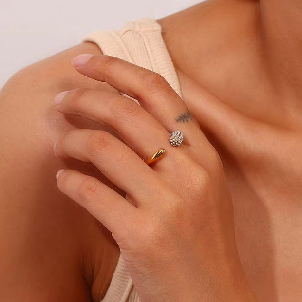 Wholesale Fine Jewelry 18K Gold Plated Stainless Steel Cz Diamond Finger Ring Gold Weeding Band Ring Adjustable Open Ring