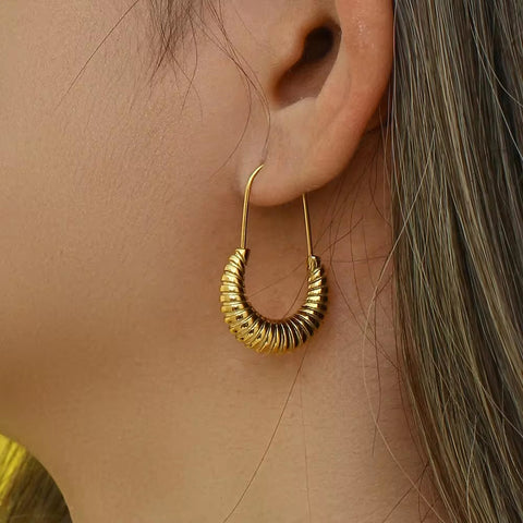 Trendy Safety Pin Paper Clip Earrings Stainless Steel Croissant Hoop Earrings Women Jewelry