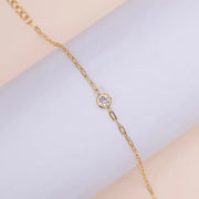 18K PVD Gold Plated Waterproof Stainless Steel Paper Clip Chain round Zirconia Bracelet for Women Wholesale Jewelry