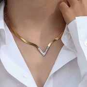 Tarnish Free V Shape Snake Chain Choker Necklace 18K Gold Plated Stainless Steel Chain Necklace