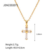 Vintage 18K Gold Plated Clear Cross Zircon Necklace Geometric Cubic Zirconia Crossed Pendant Necklace