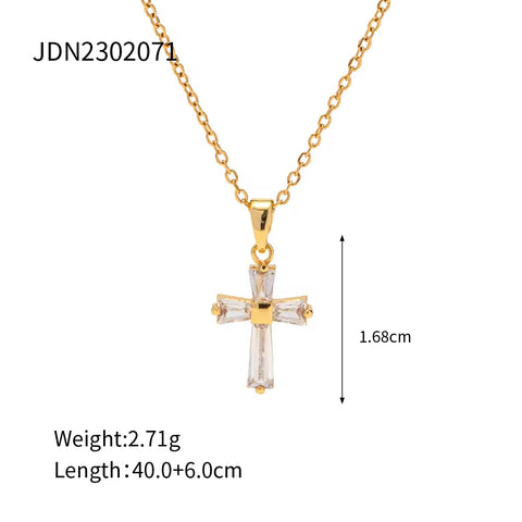 Vintage 18K Gold Plated Clear Cross Zircon Necklace Geometric Cubic Zirconia Crossed Pendant Necklace