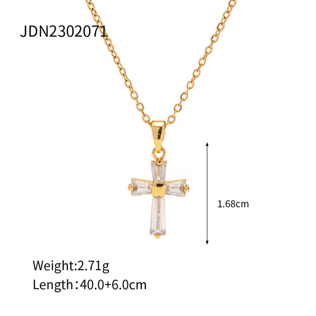 Vintage 18K Gold Plated Clear Cross Zircon Necklace Geometric Cubic Zirconia Crossed Pendant Necklace