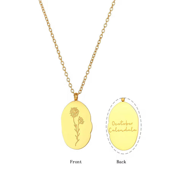 Trendy Month Flower Design 18K Gold Plated 12 Birthstone Pendant Necklace Tarnish Free Jewelry in Stainless Steel
