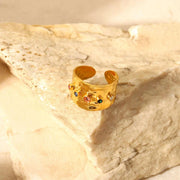 Wholesale Fashion Creative Colorful Zircon Wide Version Jewelry Hand Jewelry Ladies 18K Gold Stainless Steel Ring