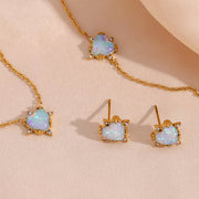 2024 Jewelry Heart Shape Opal Necklace Stainless Steel Jewelry Set for Women 18K Gold Plated Necklace Bracelet Earring