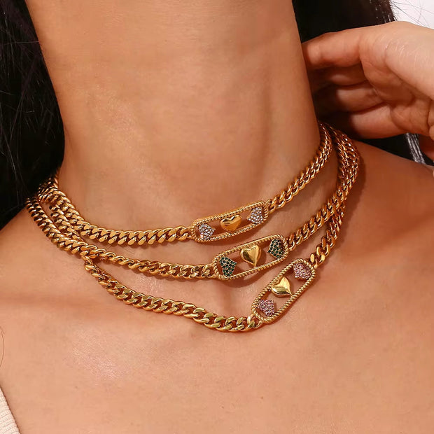 Valentine'S Day Gift Ideas 2024 Choker Necklace Set Hollow Zircon Stainless Steel Jewelry