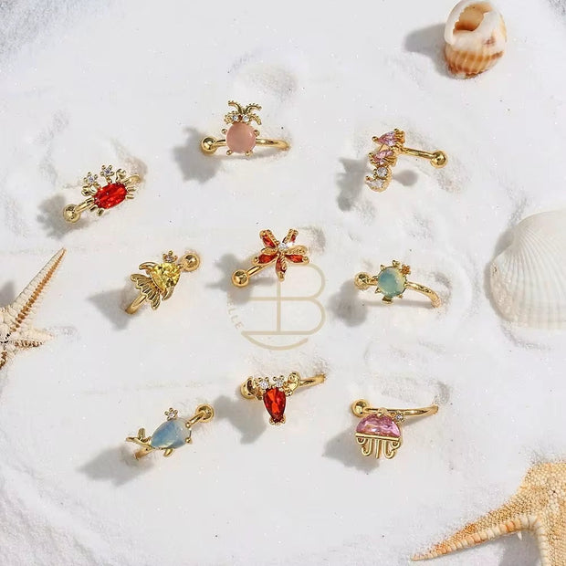 2024 Cute Ocean Animal Clip on Earrings 18K Gold Plated Cuff Earrings, Korean Earrings
