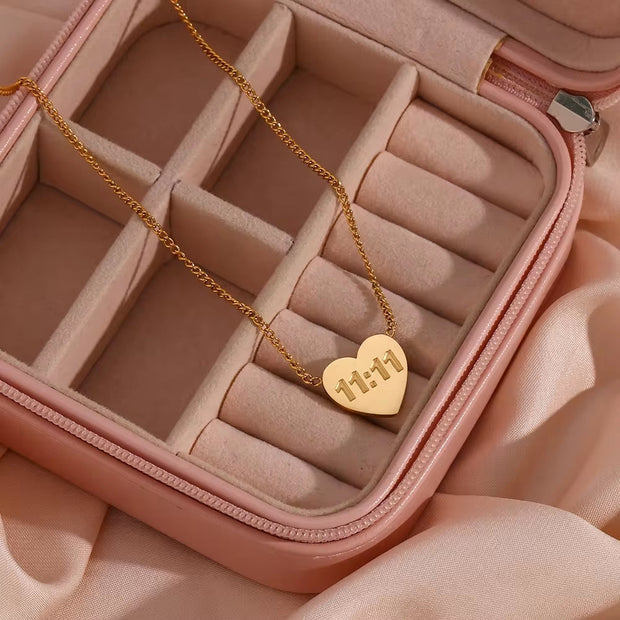 11:11 Heart Pendant Necklace Gold Plated Stainless Steel Jewelry Custom Collier En Acier Inoxydable