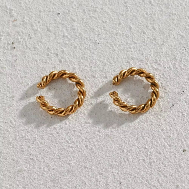 Tarnish Free Twisted 18K Gold Plated Ear Cuff Earrings Stainless Steel No Piercing Clip on Earrings