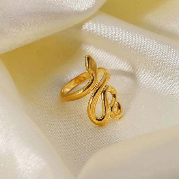 18K Gold Plated Stainless Steel Snake Dainty Design Trendy High Polished Adjustable Rings Hip Hop