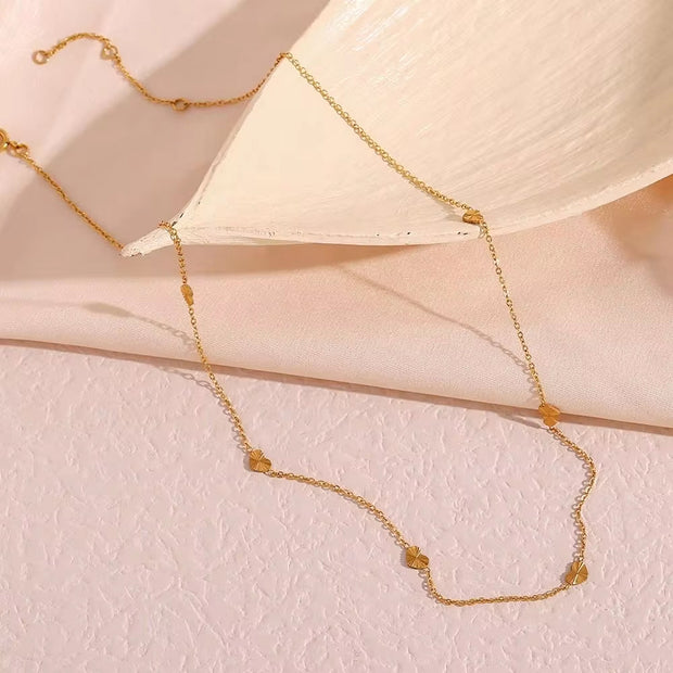 18K Gold Plated Sunburst Heart Shape Chain Choker Necklace Tarnish Free Stainless Steel Necklace